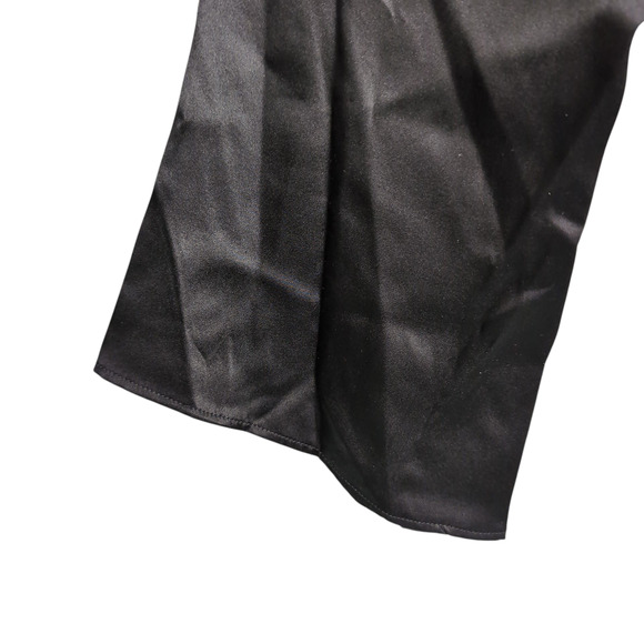 Cinq à Sept Black Satin Plunge Neck Peplum Blouse Bell Sleeves Top | Size 8 - Picture 3 of 8